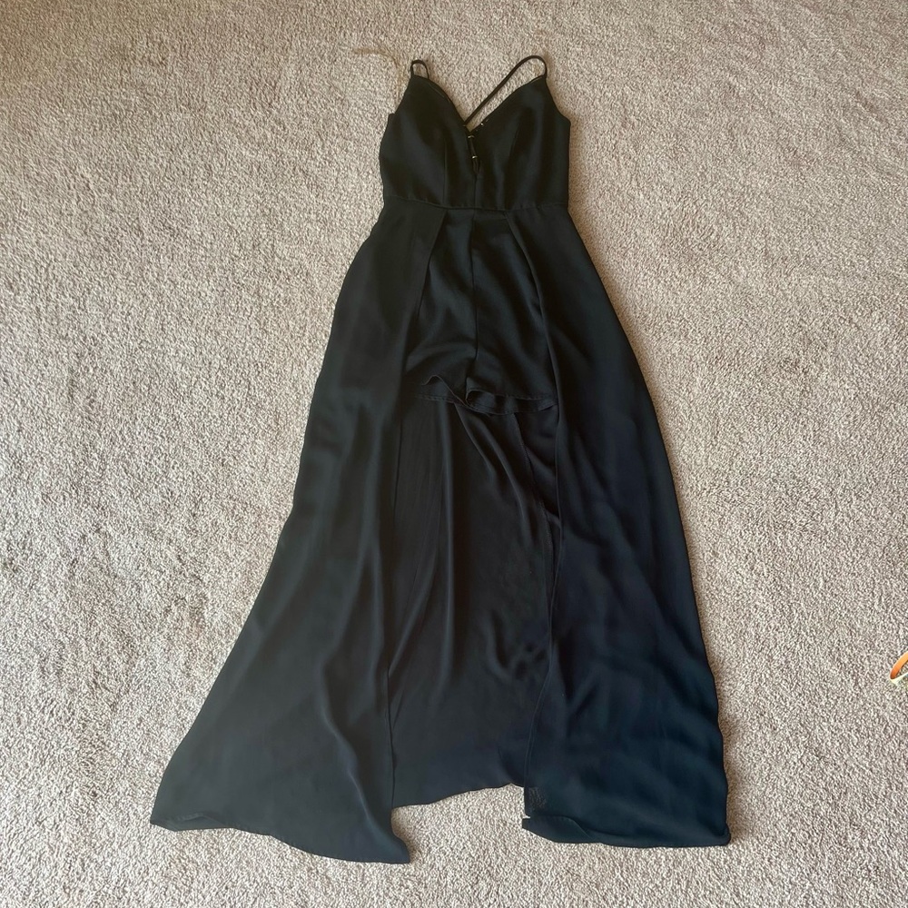Flowy Romper with Hi-Low Skirt in Black